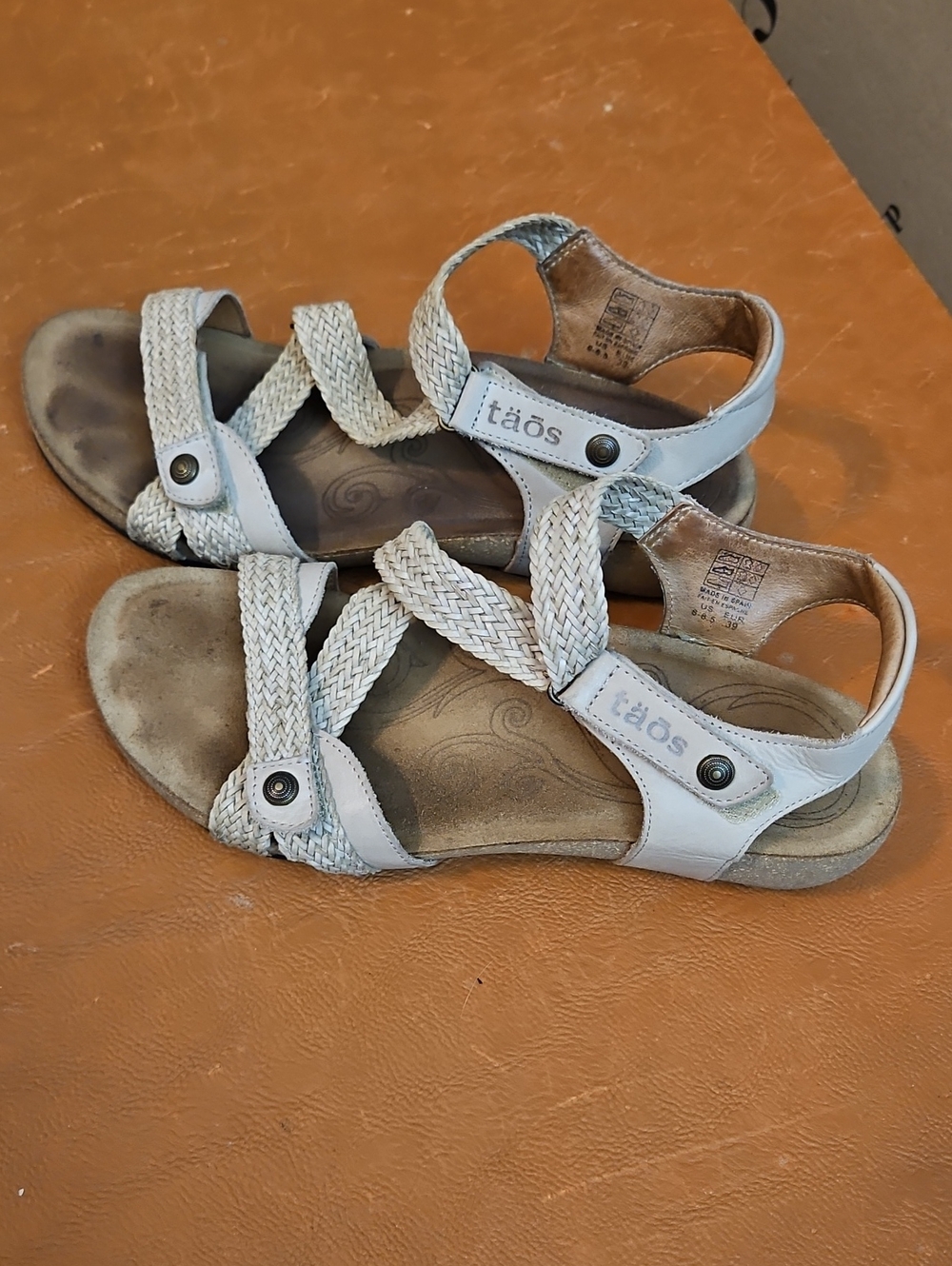 Taos Footwear Tan Braided Strap Women's Sandals Size 8-8.5.  **Left Shoes Only**